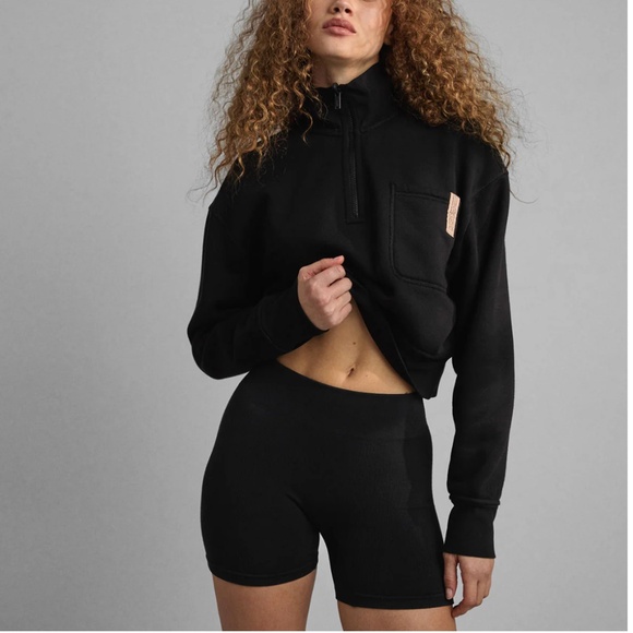 LUNYA NWOT Silksweats™ Midweight Reversible Half Zip in Immersed Black Size S - Picture 1 of 6
